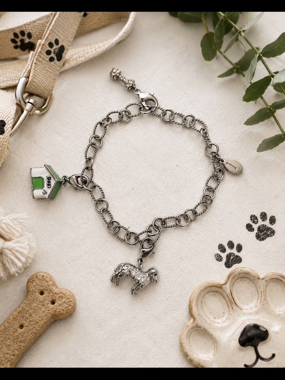 Vintage Brighton Silver-Tone Dog Charm Bracelet (Retired Style)